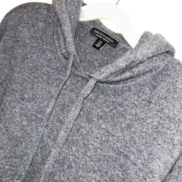 saks fifth avenue 100% cashmere gray hoodie sweater M - Picture 4 of 4